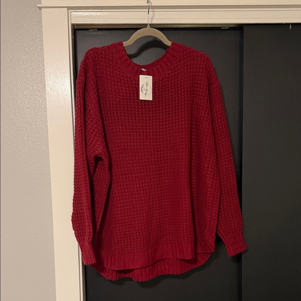 Zenana Outfitters Vibrant Red Crew Neck Sweater